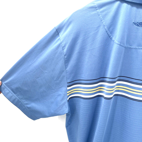 Straight Down Polo Shirt Mens Large Blue Striped Classic Short Sleeves - Picture 8 of 8